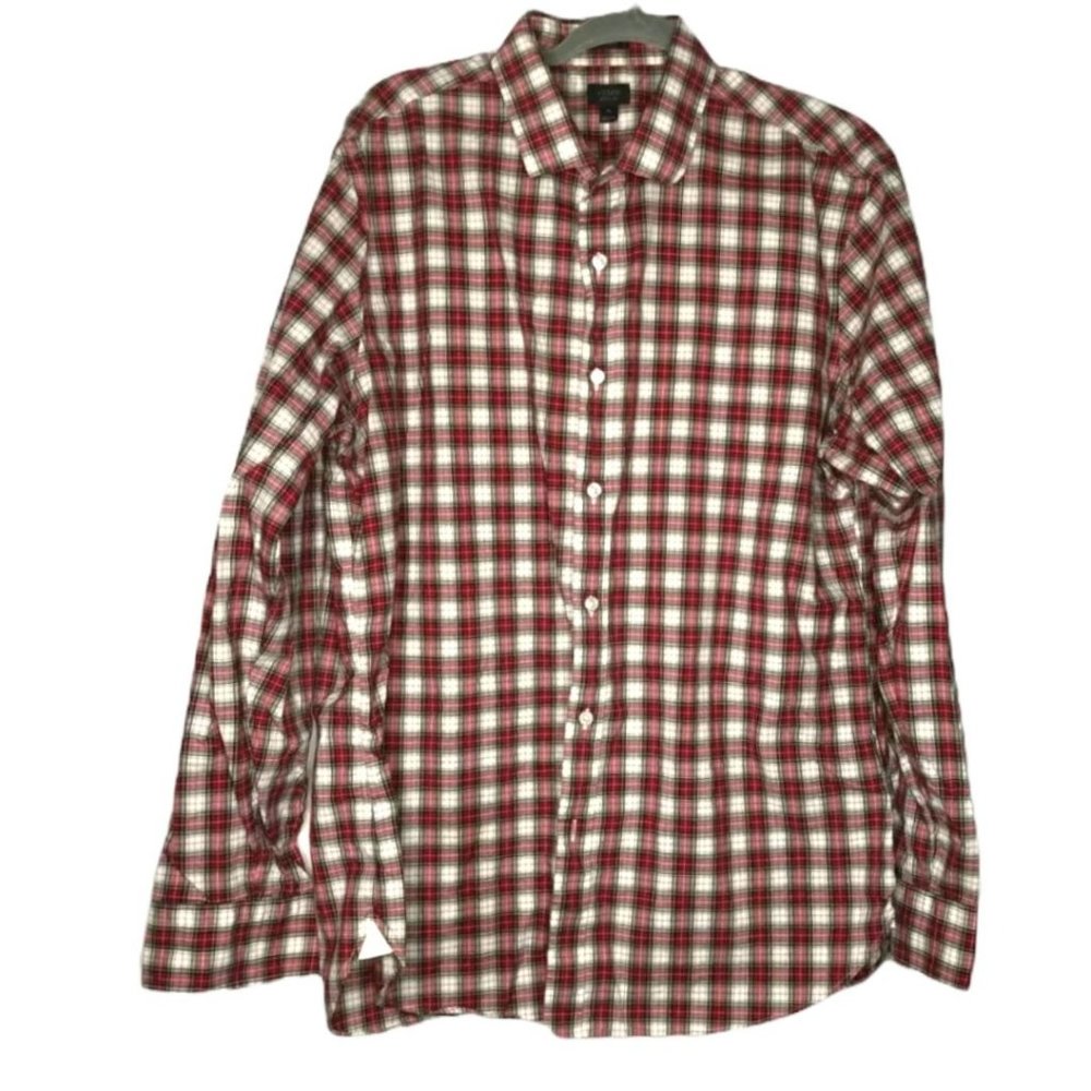 J Crew Ludlow Red Plaid I20's 2 Ply Long Sleeve Button Front Shirt, XL